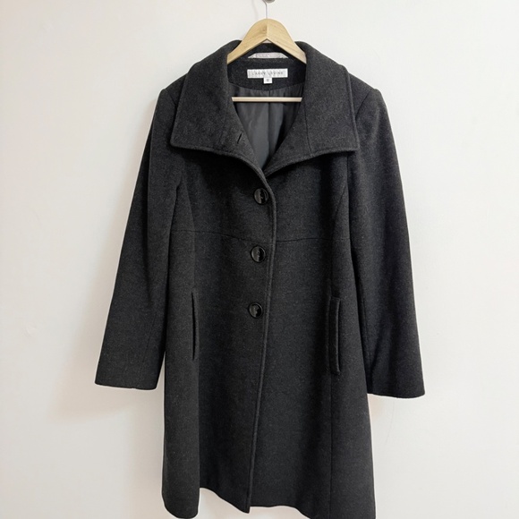 Larry Levine Dark Charcoal,Wool & Cashmere Blend Coat - Size 12 - Picture 4 of 11